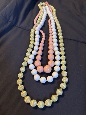 Multi-Strands Pink, White & Gold Beaded Necklace - Brand